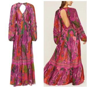 FARM RIO Women's Cool Leopards Maxi Dress Long-Sleeve V-Neck Size XL (Damaged)